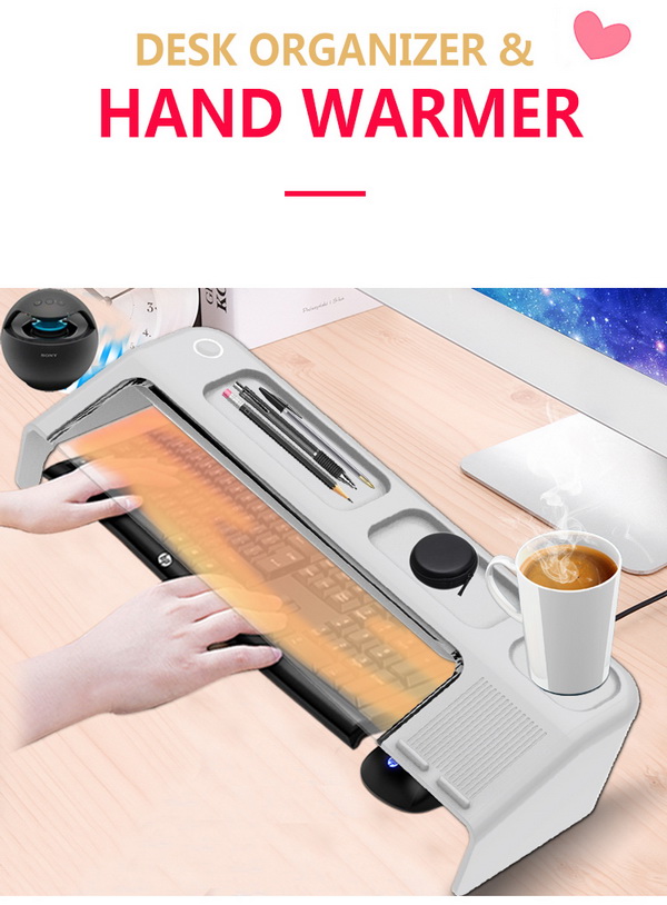 Desk organizer with hands warmer